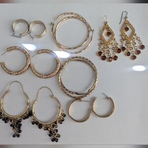 Gold Tone Hoop & Dangle Earring Set - Elegant Women’s Jewelry